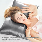 BEDELITE Satin Pillowcase with Zipper, Dark Grey King Size Pillow Cases Set of 2, Super Soft and Cooling Similar to Silk Pillow Cases, Gift for Women Men(20x36 Inches)