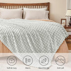 BEDELITE Light Grey Throw Blanket Twin Size for Bed- Super Soft and Warm 3D Checkered Fluffy Fuzzy Fleece Blanket, Luxurious Plush Cozy Blanket for Room Decor Fall and Winter, 60x80 inches