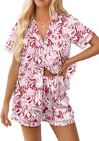 Ekouaer Womens Silk Pajama Sets Button Up Satin Pjs Short Sleeve 2 Piece Pj Sets Cute Lounge Sets with Chest Pocket