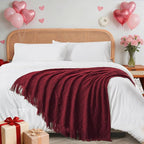 inhand Claret Knitted Throw Blanket for Couch Bed, Mothers Day/Mom Birthday Gifts for Mom from Daughter Son, Soft Lightweight with Tassels, Farmhouse Warm Decorative Blanket for Women, 60"x80"