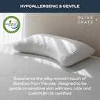 Olive + Crate BreathePure™ Adjustable Cooling Shredded Memory Foam Pillow - Breathable Bamboo Viscose Cover for Temperature Control - Crescent Gel Pillows for Side Sleepers - Queen Size