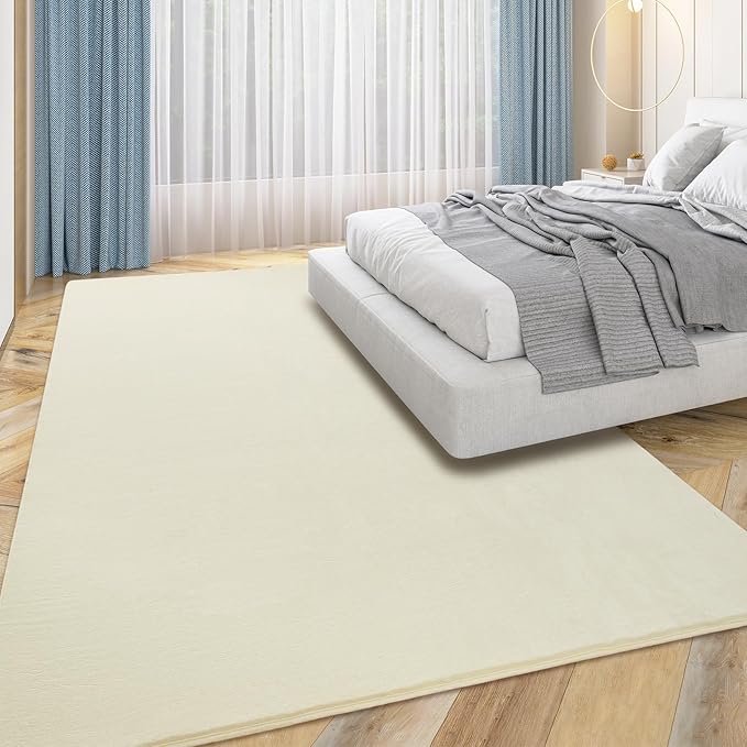 Przemy Washable Area Rug for Living Room Bedroom, 5x7 Feet Cream Memory Foam Rug, Super Soft Modern Indoor Carpet for Kids Room Girls Boys Dorm Nursery Decor Mat