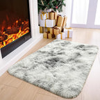 Noahas Door Mat Indoor Entrance,2x3 Shaggy Small Tie-Dyed Grey and White Area Rugs for Entryway,Non-Slip Fluffy Entry Bedroom Rug,Soft Plush Bedside Throw Kids Carpet