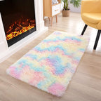 Noahas Fluffy Rainbow Rugs for Bedroom Girls,2x4 Shag Pink Kids Room Rug,Shaggy Area Rugs for Living Room,Soft Fuzzy Colorful Playroom Nursery Dorm Carpets Room Decor