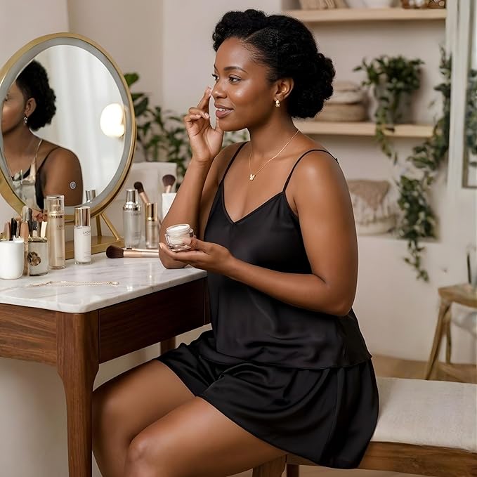 Women’s Satin Cami and Shorts Pajama Set – Silky Soft Lightweight Sleepwear with Adjustable Straps