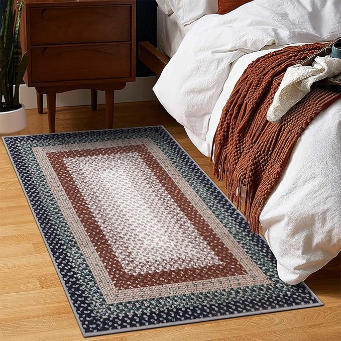RUGSREAL Entryway Area Rug 2x3 Small Rug Machine Washable Bedroom Area Rug Non Slip Bathroom Mat Stain Resistant Farmhouse Carpet Modern Rustic Rug for Living Room Dining Room, Olive/Brown