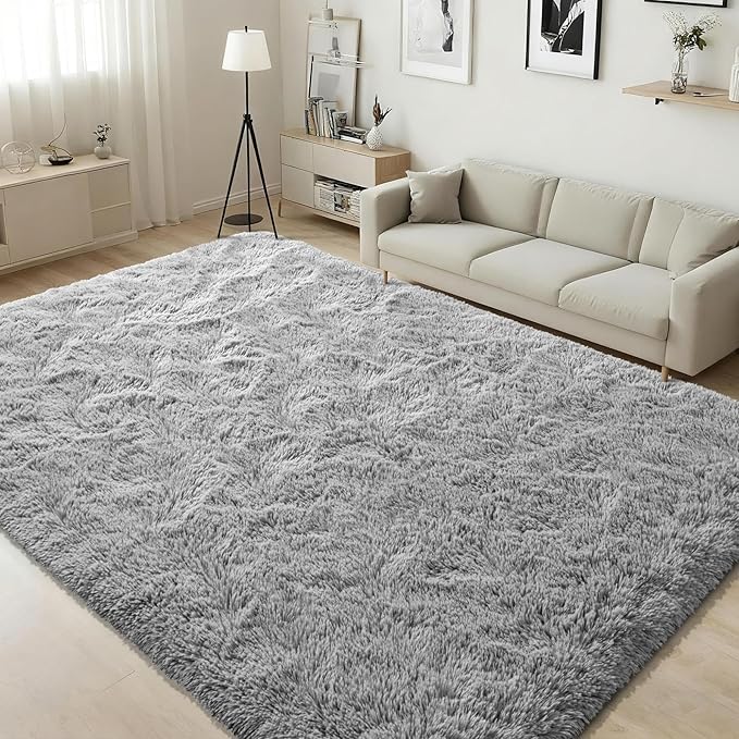 ISEAU 3x5 Area Rug for Dorm, College, Apartment, Living Room, Grey Rugs for Bedroom, Soft Shaggy Carpets, Fluffy and Washable Mats, Under Bed, On Nursery Floors Mat, Boys, Girls Room Carpet Decor