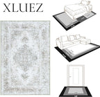 XLUEZ Area Rug 10x14 Living Room Rugs, Machine Washable Vintage Distressed Medallion Rug Non-Slip Soft Low Pile Large Indoor Rugs for Bedroom Kitchen Dining Room Office(Taupe,10'x14')