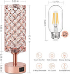 UBright Touch Control Crystal Table Lamp 3 Way Dimmable Decorative Bedside Nightstand Lamp with 2 USB Charging Ports Small Touch Light for Living Room Bedroom Home 2 Pack (Bulb Included) (Rose gold)