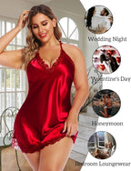 Avidlove Women Lingerie Plus Size Satin Lace Chemise Nightgown Sexy Full Slips Sleepwear L-4XL