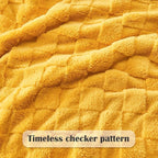 NEWCOSPLAY Super Soft King Blanket Mustard Yellow Premium Silky Flannel Fleece 3D Checkered Lightweight Bed Blanket All Season Use (Mustard Yellow Checkered, King(90"x110"))