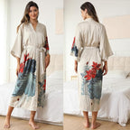 Kihnop Women's Floral Long Kimono Robe Long Satin Robe Long Silk Robe Ladies Kimonos Silky Bathrobe Cover Up, One Size