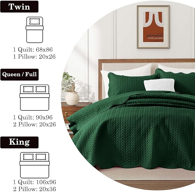 IR Imperial Rooms Twin Quilt Bedding Set (68” x 86”) - Bulk Pack of 10 Wholesale for Hotels, Guest Bedroom & Airbnbs - Lightweight Microfiber Reversible Embossed Quilts Bedspreads (Emerald)