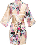 Women's Short Kimono Robes Bride and Bridesmaid Satin Floral Bathrobe Peacock Sleepwear Dressing Gown for Wedding Party
