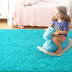 ISEAU 4x6 Area Rug for Living Room, Teal Blue Rugs for Bedroom, Kitchen, Soft Shaggy Carpets, Fluffy and Machine Washable Mats, Under Bed, On Nursery Floors Mat, Boys, Girls Room Carpet Decor