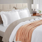 Silky Satin Ruffled Pillow Cases for Hair and Skin,White Silk Pillowcases King Set of 2 with Envelope Closure Princess Room Decoration