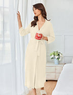 Ekouaer Women's Robe Long Waffle Knit Bathrobe Lightweight Soft Kimono Robes Loungewear S-XXL