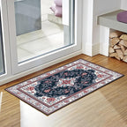 Area Rug 2x3 ft Entry Rug Washable Vintage Boho Rugs Non Slip Low Pile Floral Door Mat Small Carpet for Bedroom, Bedside, Kids Room, Office, Dining Room