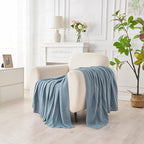 Douceur Blue Throw Blanket for Bed, Soft Cozy Lightweight Stripe Pattern Knitted Throw Blanket for Sofa, Living Room Gift, 60"X80"