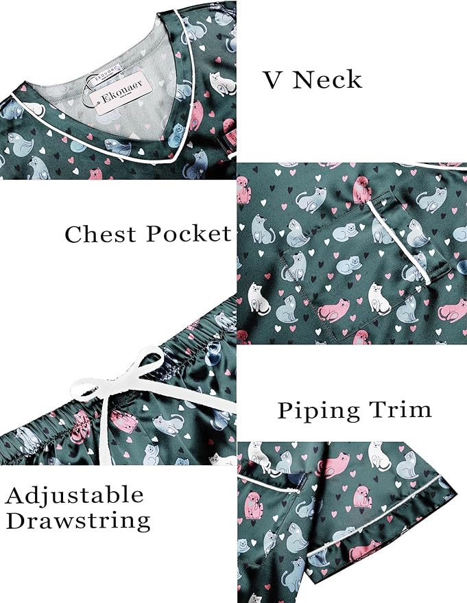 Ekouaer Silk Pajama for Women Short Sleeve Satin Pj Set Two Piece Soft Sleepwear Loungewear, S-XXL