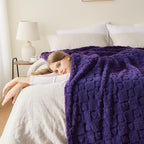 NEWCOSPLAY Super Soft Throw Blanket Purple Premium Silky Flannel Fleece 3D Heart Checkered Lightweight Bed Blanket All Season Use (Purple Heart, Throw(50"x70"))
