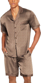 Ekouaer Men Satin Silk Pajamas Set with Pockets Sleepwear Shorts Satin Summer Loungewear 2 Piece Button Down Set S-3XL
