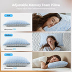 puredown® King Size Pillows Set of 2, Cooling Pillow King Size 2 Pack, Adjustable Shredded Memory Foam Pillows for Side Back Stomach Hot Sleepers, Ice Blue