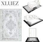 XLUEZ Area Rug 6x9 Living Room Rug, Machine Washable Vintage Distressed Medallion Rug Non-Slip Soft Low Pile Large Indoor Rugs for Bedroom Kitchen Dining Room Office(Taupe,6'x9')