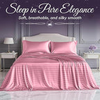 SLEEP SANCTUARY Satin Sheets Full Size – 4 Piece Luxury Silky Bed Set, Softer Than Silk, 15" Deep Pocket, Cooling & Wrinkle-Free, Moisture-Wicking & Breathable for Hair & Skin (Striped Pink)
