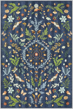 Lahome Chloe Insect Botanical 2x3 Kitchen Rugs for Entryway, Washable Small Blue Door Mat Indoor Entrance, Soft Non-Slip Indoor Throw Carpet for Bathroom Bedroom Laundry(Dark Blue,2x3)
