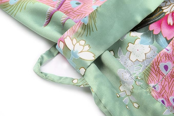 Women's Short Kimono Robes Bride and Bridesmaid Satin Floral Bathrobe Peacock Sleepwear Dressing Gown for Wedding Party