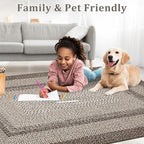 Large Bedroom Rug 6x9 Machine Washable Rug Braided Print Boho Throw Floor Cover Farmhouse Rustic Dining Room Carpet Geometric Bordered Braided Carpet for Living Room Home Office, Mocha