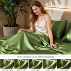 Love's cabin California King Satin Sheet Sets - 4 Piece Sage Silky Sheets Bed Set with Deep Pocket, Luxury Silk Feel Satin Cal King Sheet Set (1 Flat Sheet,1 Fitted Sheet,2 Pillow Cases)