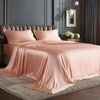 BEDELITE California King Sheets Set, Luxury Soft Coral Pink Satin Sheets for Hair and Skin, Similar to Silk Bed Sheets Set 4 Pieces with 1 Deep Pocket Fitted Sheet, 1 Flat Sheet, and 2 Pillowcases