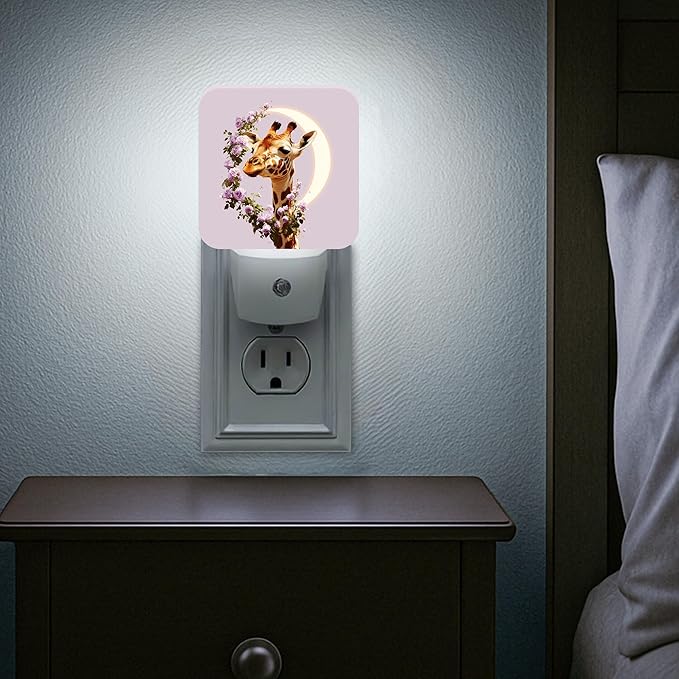 Giraffe Night Lights Plug Into Wall, Fanciful Nature-Inspired Roses Moon None Peach Plug in Night Light with Dusk to Dawn Sensor for Entryway Garage Stairs Decor 1pcs