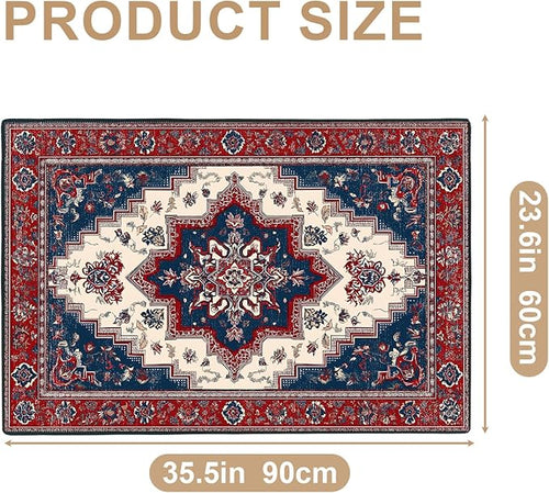 Area Rug 2x3 ft Entry Rug Washable Boho Rugs Non Slip Rubber Backing Low Pile Floral Door Mat Small Carpet for Bedroom, Bedside, Kids Room
