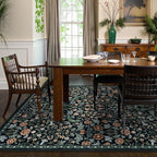 Lahome Claude Floral Bedroom Rugs, 6x9 Black Area Rugs for Living Room, Boho Thin Stain Resistant Carpet for Dining Room, Washable Area Rug Non Slip for Guestroom