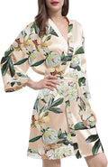 WJing Yi Jia Womens Satin Kimono Robe Silky Robes Floral Bathrobe Bride Bridesmaid Wedding Bridal Dressing Gown Loungewear