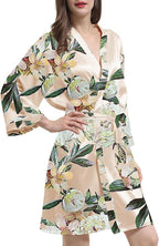WJing Yi Jia Womens Satin Kimono Robe Silky Robes Floral Bathrobe Bride Bridesmaid Wedding Bridal Dressing Gown Loungewear