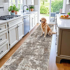 3x12 ft Long Hallway Runner Rug – Non-Slip Washable Carpet Runners for Kitchen Entryway Bathroom Modern Abstract Neutral Low-Pile Thin (Brown Beige,3x12)