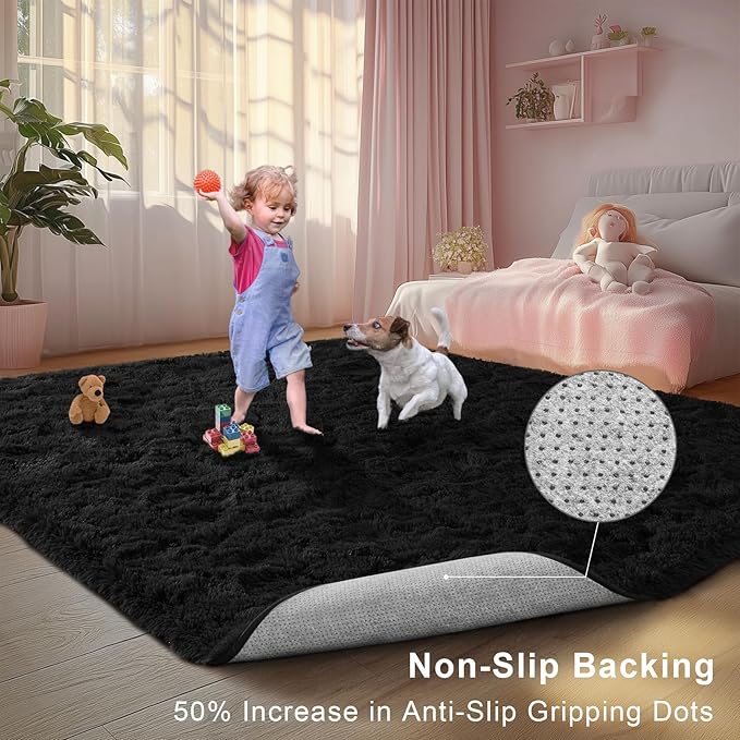 Blivonta Area Rugs for Bedroom Living Room, 4x6 Soft Large Fluffy Fuzzy Shag Plush Furry Carpet, Soft Indoor Floor Mat for Kids Nursery Home Dorm Office Decor Aesthetic, Black