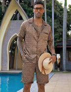 Ekouaer Men Satin Silk Pajamas Set with Pockets Sleepwear Shorts Satin Summer Loungewear 2 Piece Button Down Set S-3XL