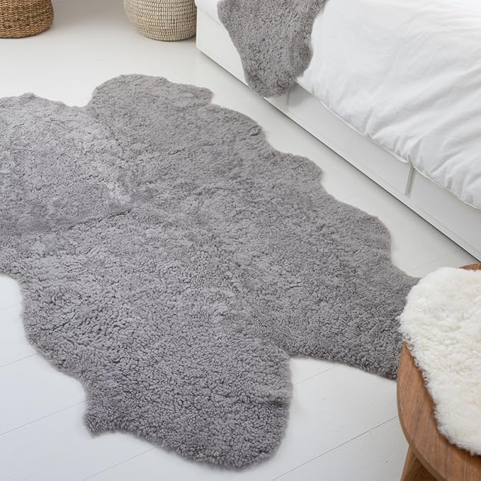 Nordic Sheep Real Sheepskin Rug 4x6 ft | Sheepskin Rugs for Living Room and Sofa | Large Bedside Rugs for Bedrooms is Breathable & Heat-regulating | Fluffy Rug in Color Light Grey