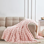 60x80 Inches Ultra-Soft Fuzzy Faux Fur Plush Twin Size Blanket - Thick, Warm Sherpa for Couch, Sofa, Bedroom, Camping - Decorative Blanket for Cozy Warmth, Bubble Pink