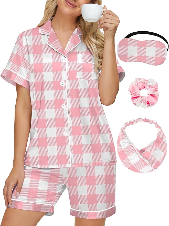 DOLOS Silk Satin Pajama Set for Women Short/Long Sleeve 2-Piece Silky Pajamas for Women Button Down Pjs Sleepwear Loungewear
