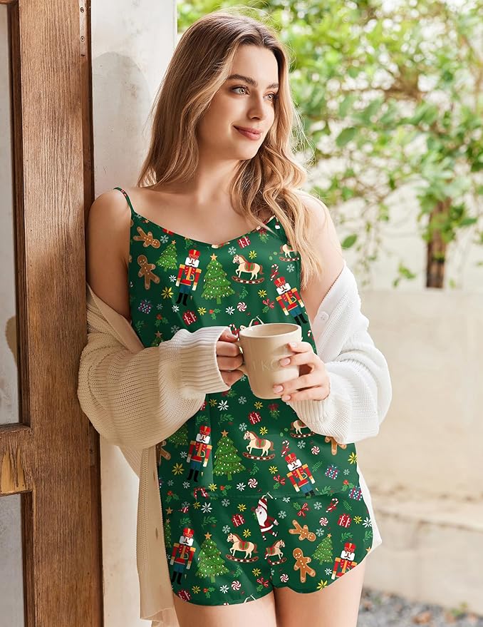 Ekouaer Silk Pajamas Set for Women Satin Camisole Sleepwear Lingerie V-Neck Cami Top and Shorts Pjs