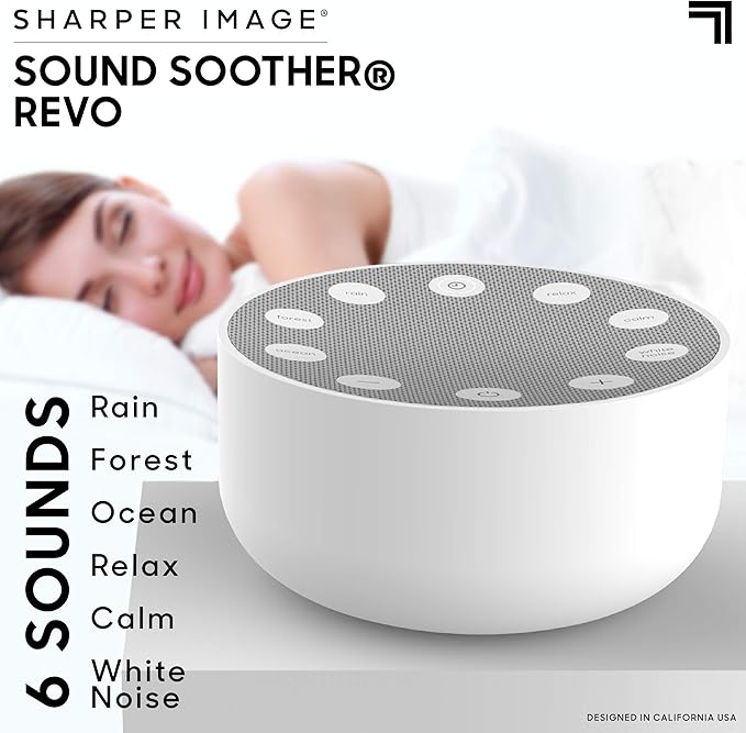 Sharper Image White Noise Sound Machine, Sleep Sounds to Support Restful Sleep, Meditation & Relaxation Naps, 6 Soothing Nature Soundscapes for Baby, Kids & Adults, Portable for Home & Travel
