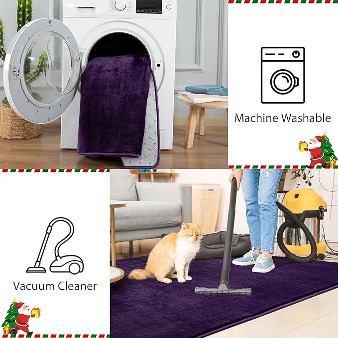 Przemy Washable Runner Rug for Bedroom Living Room, 2x6 Feet Dark Purple Memory Foam Rug, Super Soft Modern Indoor Runner Carpet for Hallway Bedside Kids Room Girls Boys Dorm Nursery Decor Mat