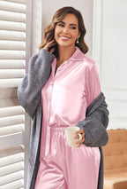 Ekouaer Women Satin Silk Pajamas Classic Long Sleeve Button Down Pjs Set Soft Loungewear