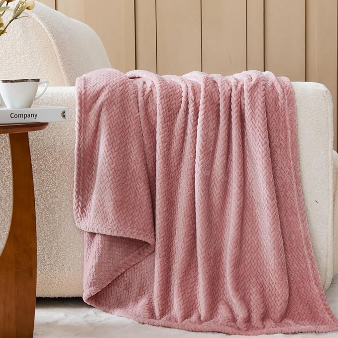 NEWCOSPLAY Super Soft Throw Blanket Premium Silky Flannel Fleece Leaves Pattern Lightweight Blanket All Season Use (Dusty Pink, Throw(40"x50"))